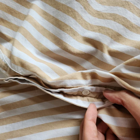 SANDRO I 1 (XS/S) lace and cotton button down shirt I tan and white stripes - Picture 8 of 11